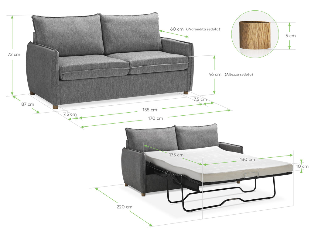 Cleopatra Divano letto matrimoniale posti posti con